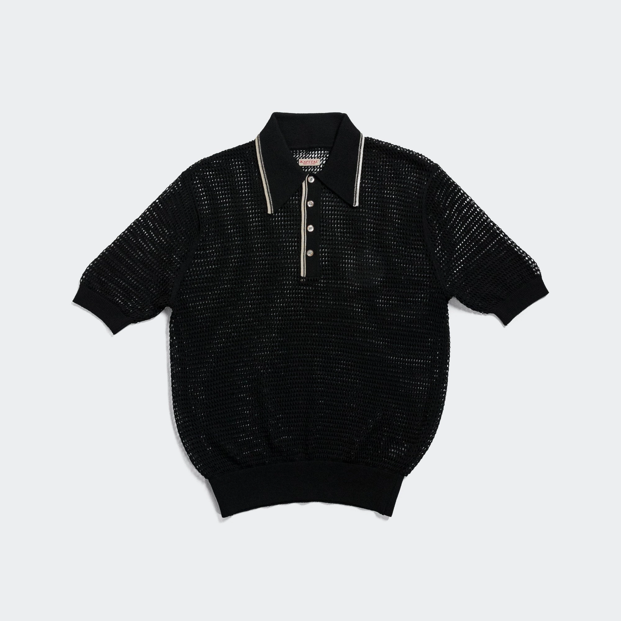 12G Mesh Knit CAROL Polo - Black Easy Care Material