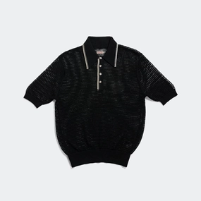 12G Mesh Knit CAROL Polo - Black Retro Vibe Affordable Luxury