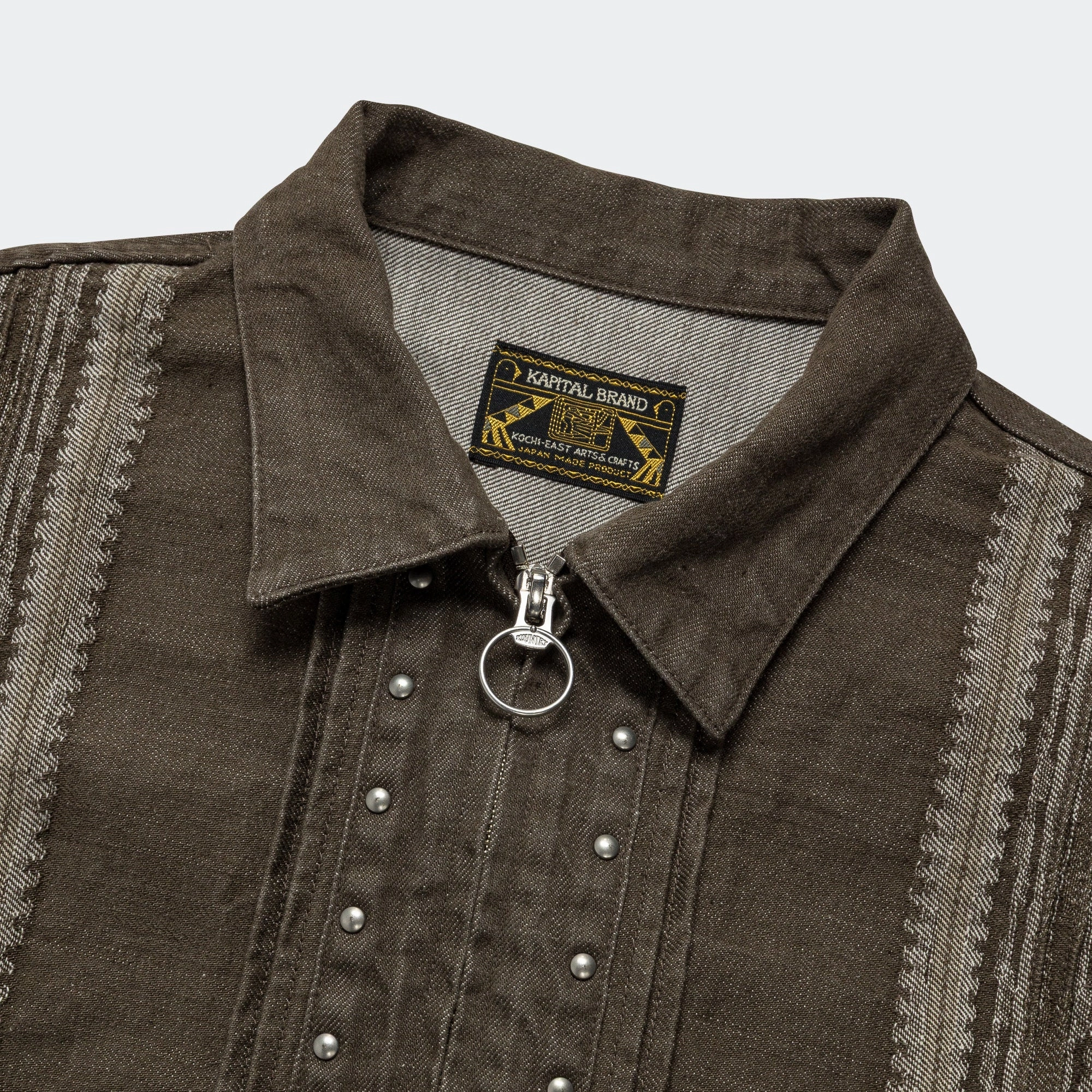 Auxiliary Attachment Points 12oz YAGASURI Jacquard Denim Chimayo Drizzler JKT - Khaki