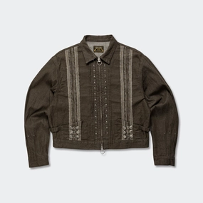 12oz YAGASURI Jacquard Denim Chimayo Drizzler JKT - Khaki Three Layer Laminate Eco Friendly Coatings