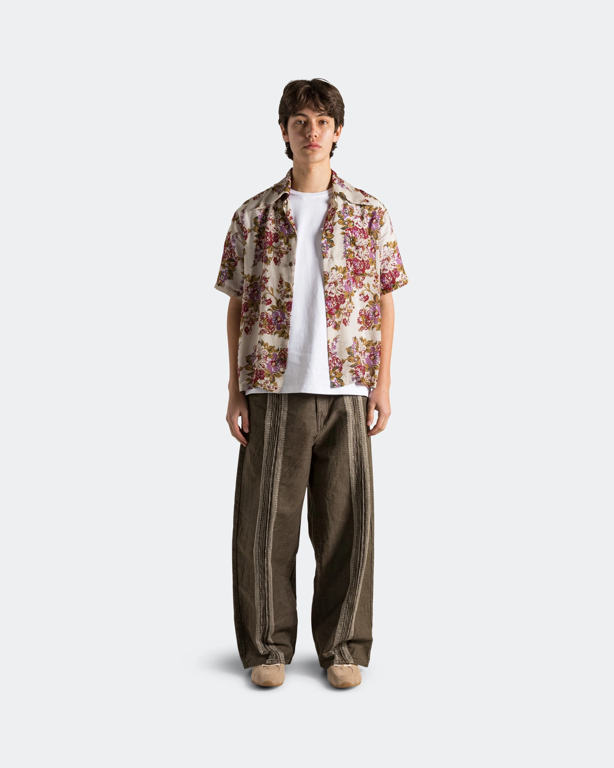 12oz YAGASURI Jacquard Denim PORT Baggy Pants - Khaki Belt loops