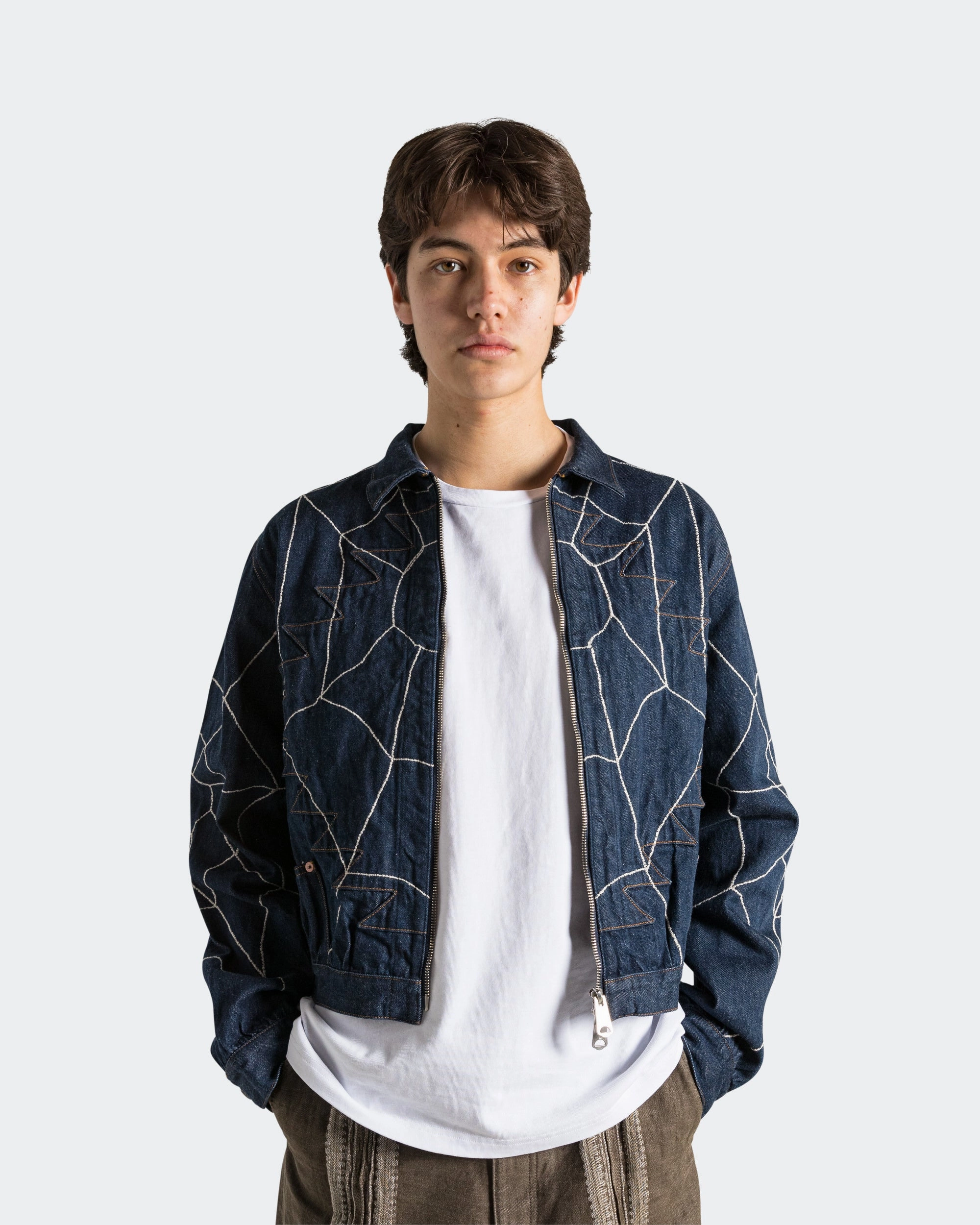 13oz Denim STD Thunderbird Blouson (KOUNTRY DREAM CATCH Remake) - Indigo Non Chafing Neckline Secure Closure System