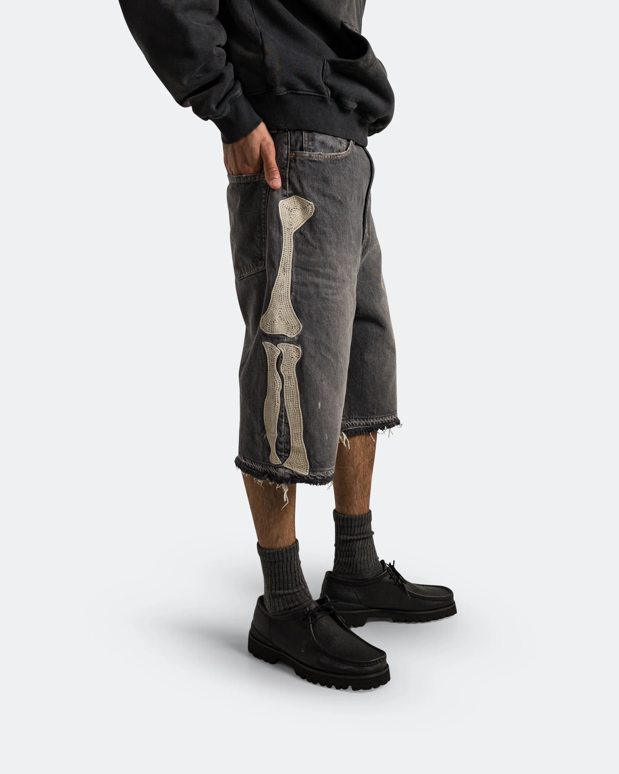 14oz Black Denim 5P Shorts (BONE) - PRO Wool blend Ultimate Ventilation Channels