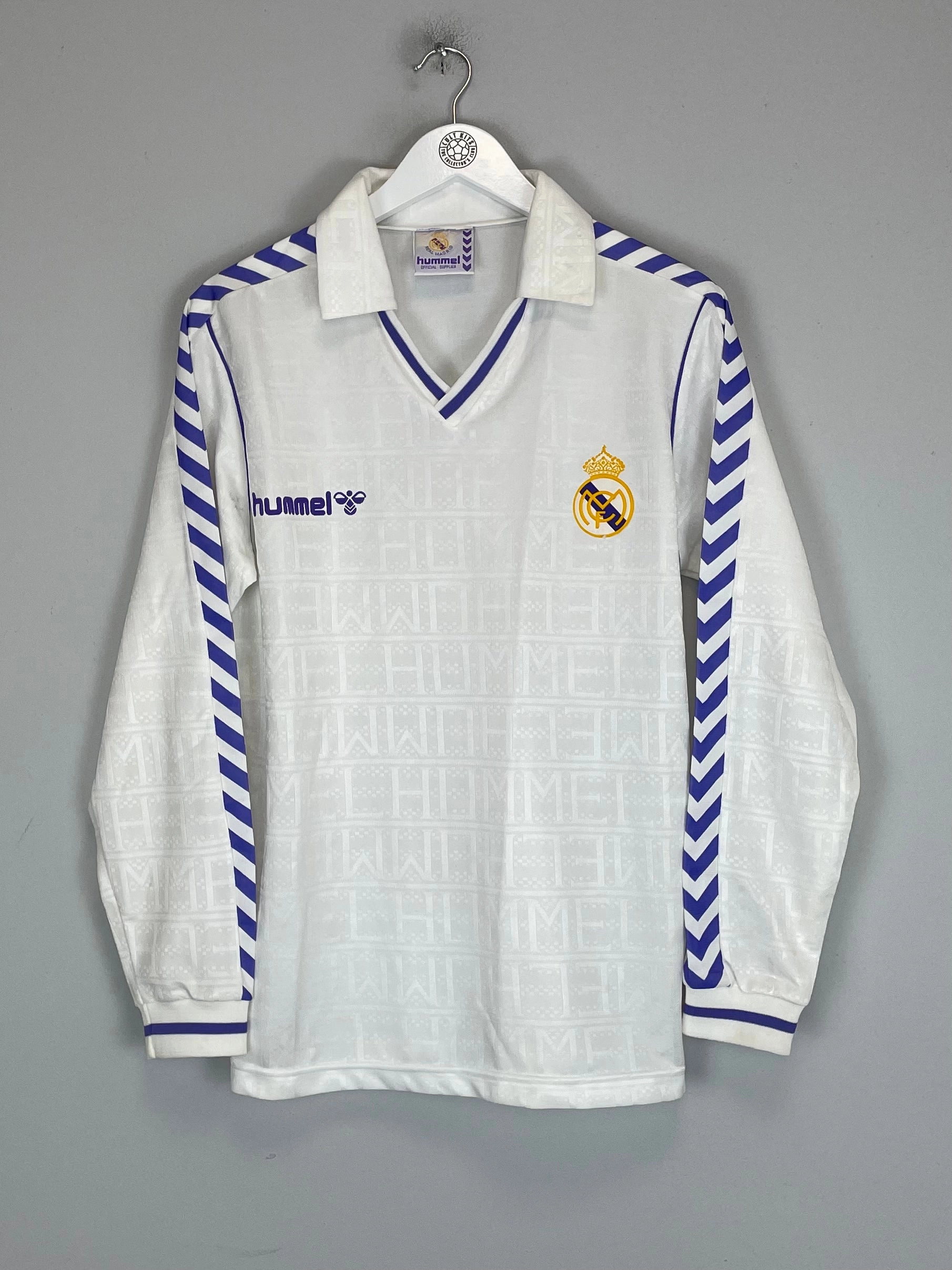 1989/90 REAL MADRID L/S *MINT* HOME SHIRT (L) HUMMEL Classic Crew Neck Design