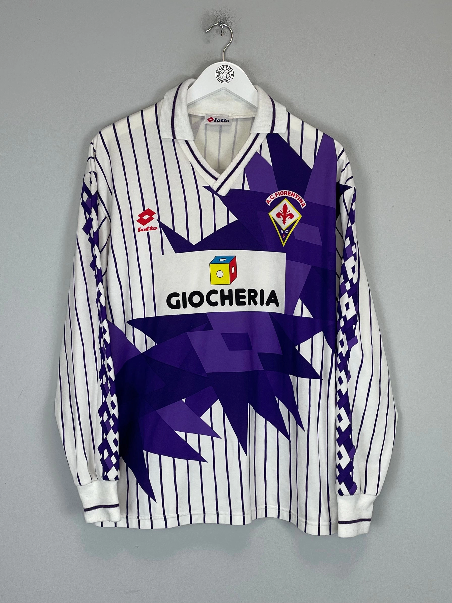 1991/92 FIORENTINA L/S AWAY SHIRT (L) LOTTO Classic Crew Neck Design Vapor Control Weave