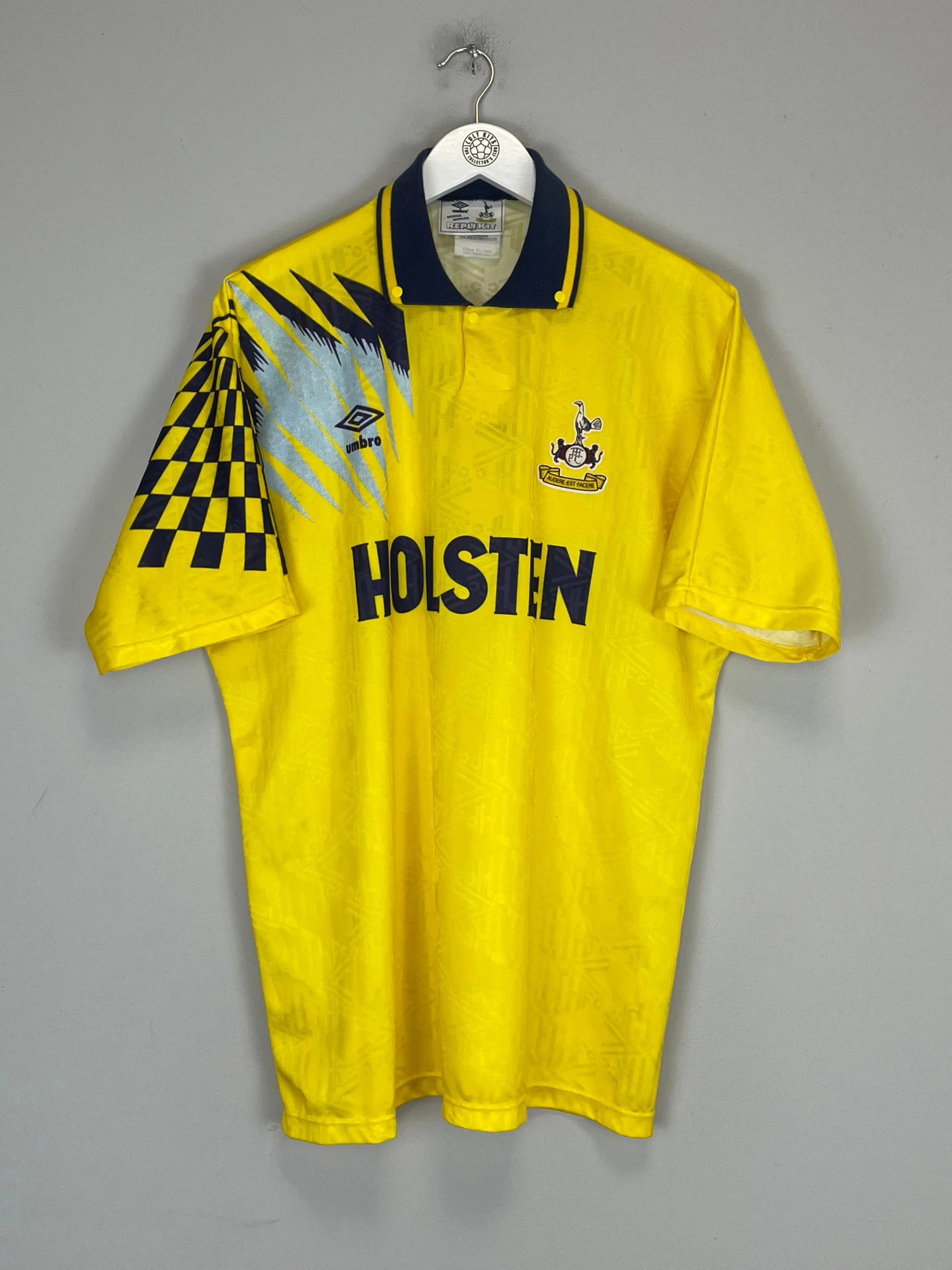 1991/95 TOTTENHAM AWAY SHIRT (XL) UMBRO Quick Release Cuffs Biodegradable Synthetic Fibers