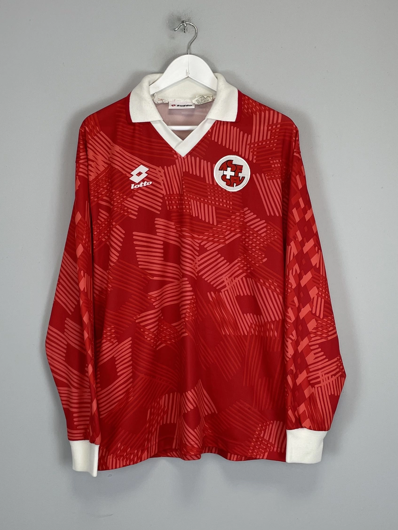 1993/94 SWITZERLAND #3 L/S *PLAYER ISSUE* HOME SHIRT (XL) LOTTO Simple Layer
