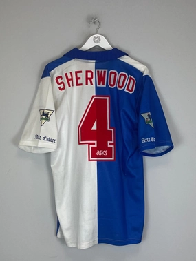 Bonded Stitch Details 1995/96 BLACKBURN ROVERS SHERWOOD #4 HOME SHIRT (L) ASICS