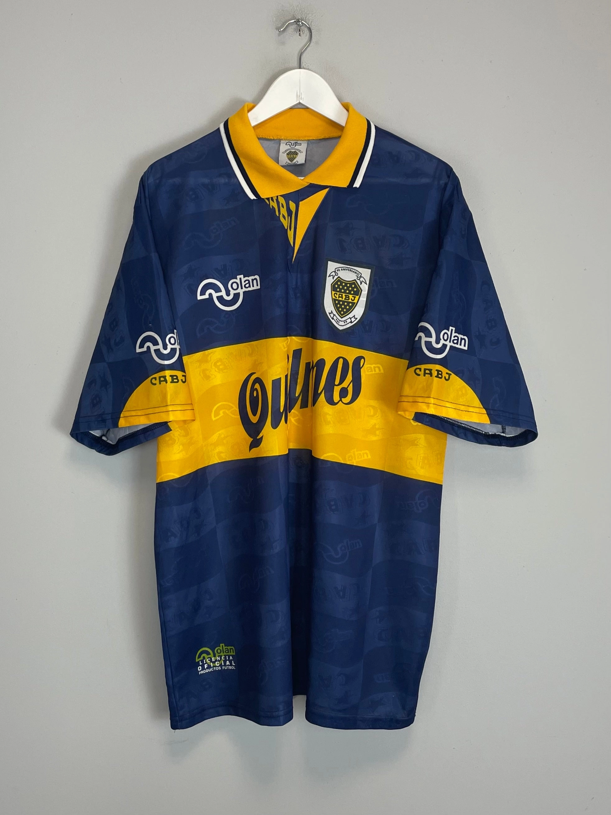 1995/97 BOCA JUNIORS HOME SHIRT (XL) OLAN Reflective Accent Strips Warm Up