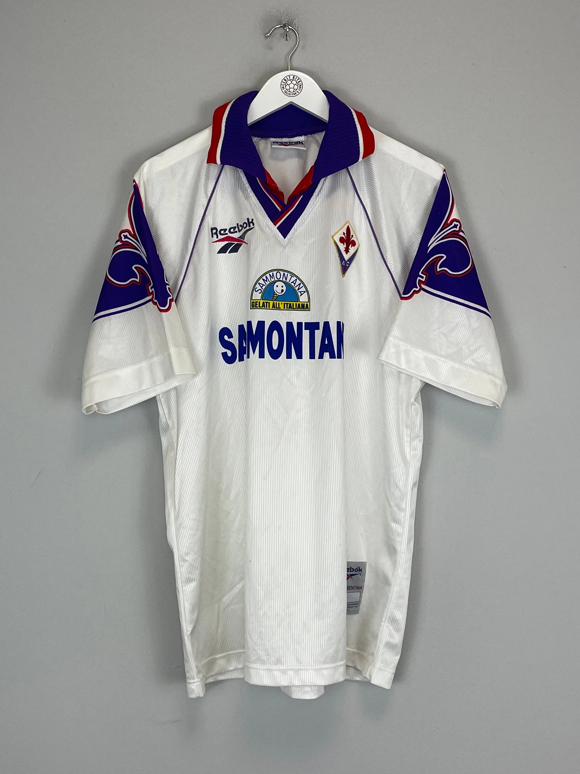 Yarn Dyed Fabric Layered Panel Design 1996/97 FIORENTINA AWAY SHIRT (XL) REEBOK