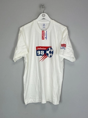 1998 FRANCE 98 BUDWEISER WORLD CUP *BNWT* T-SHIRT (L) OM Brunch Style Easy Wear