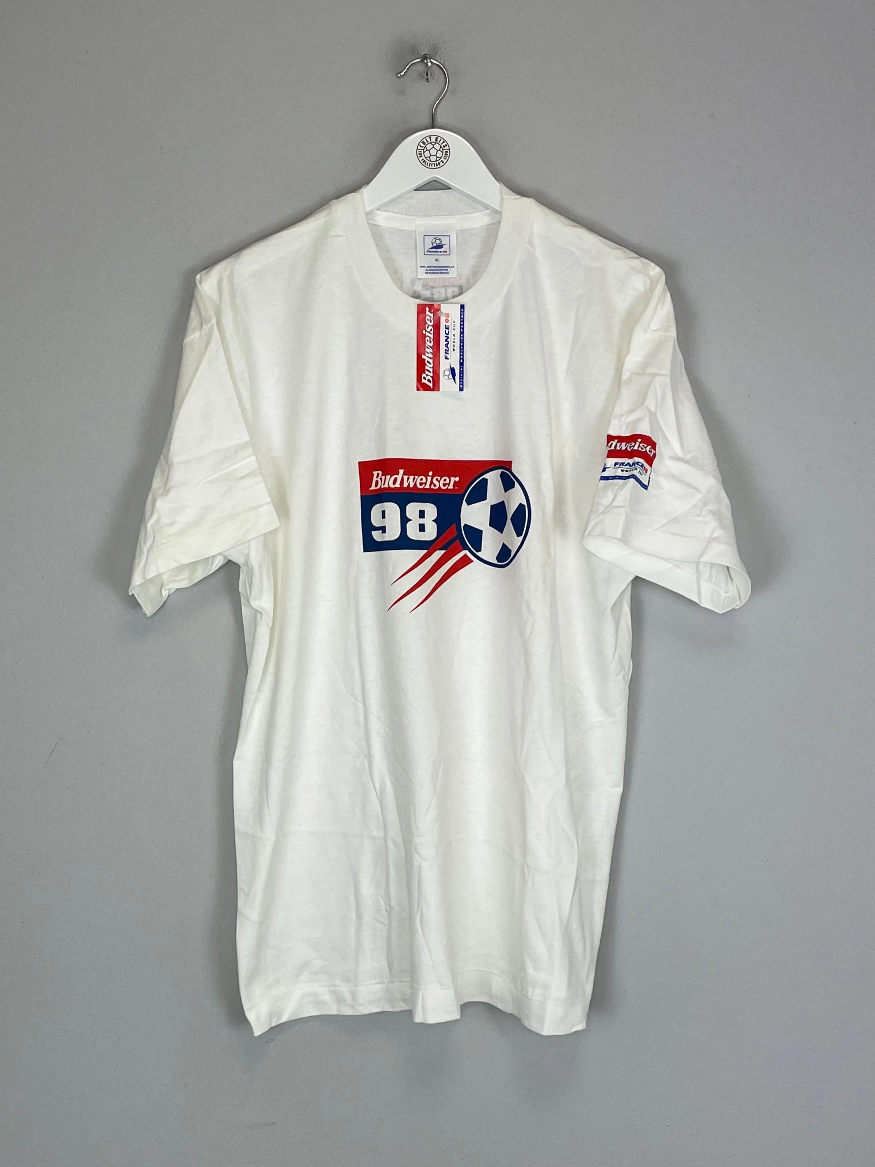 1998 FRANCE 98 BUDWEISER WORLD CUP *BNWT* T-SHIRT (L) OM Brunch Style Easy Wear