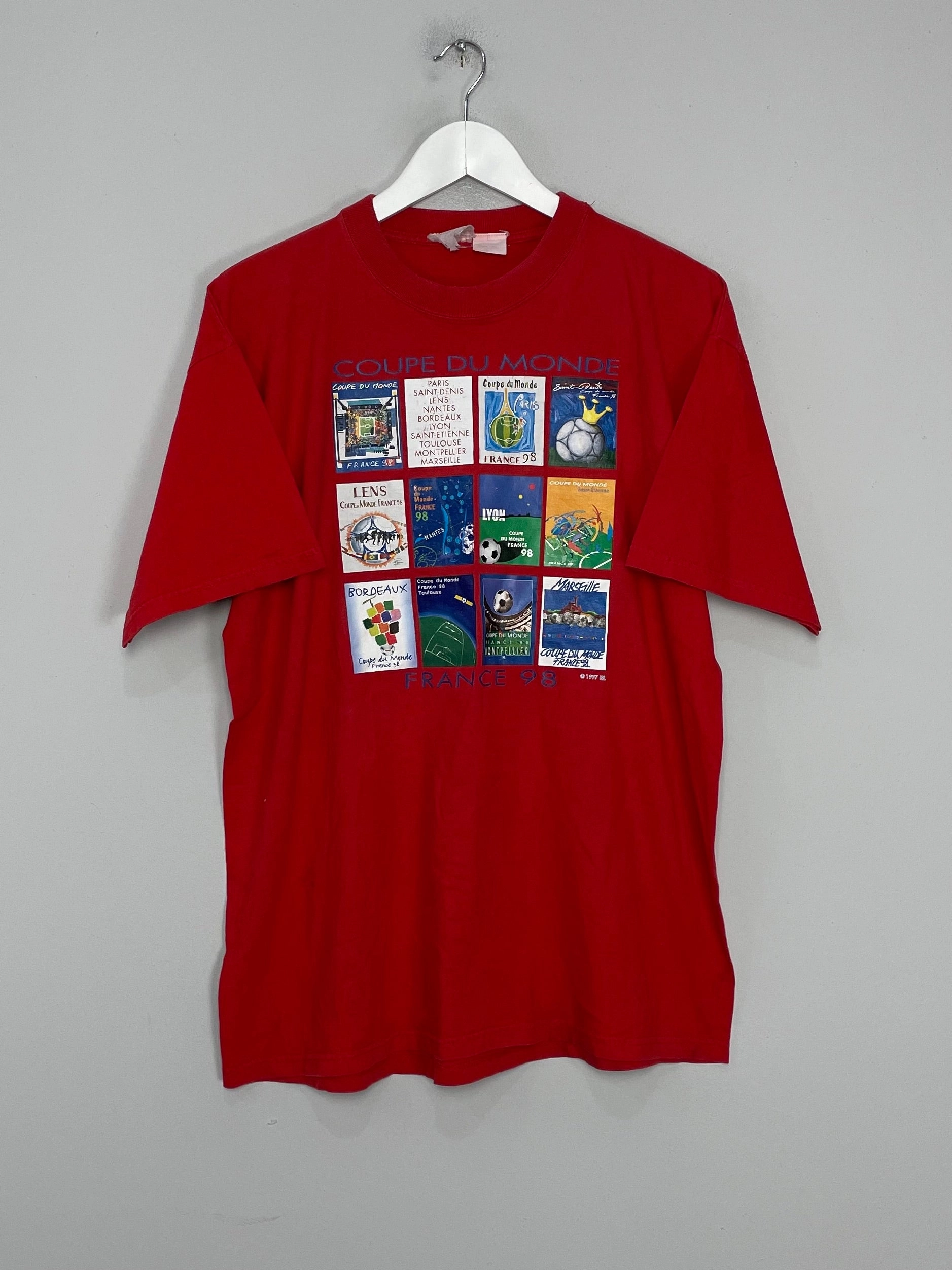 Biodegradable Synthetic Fibers Molded Collar Architecture 1998 FRANCE COUPE DU MONDE WORLD CUP T-SHIRT (M) OM