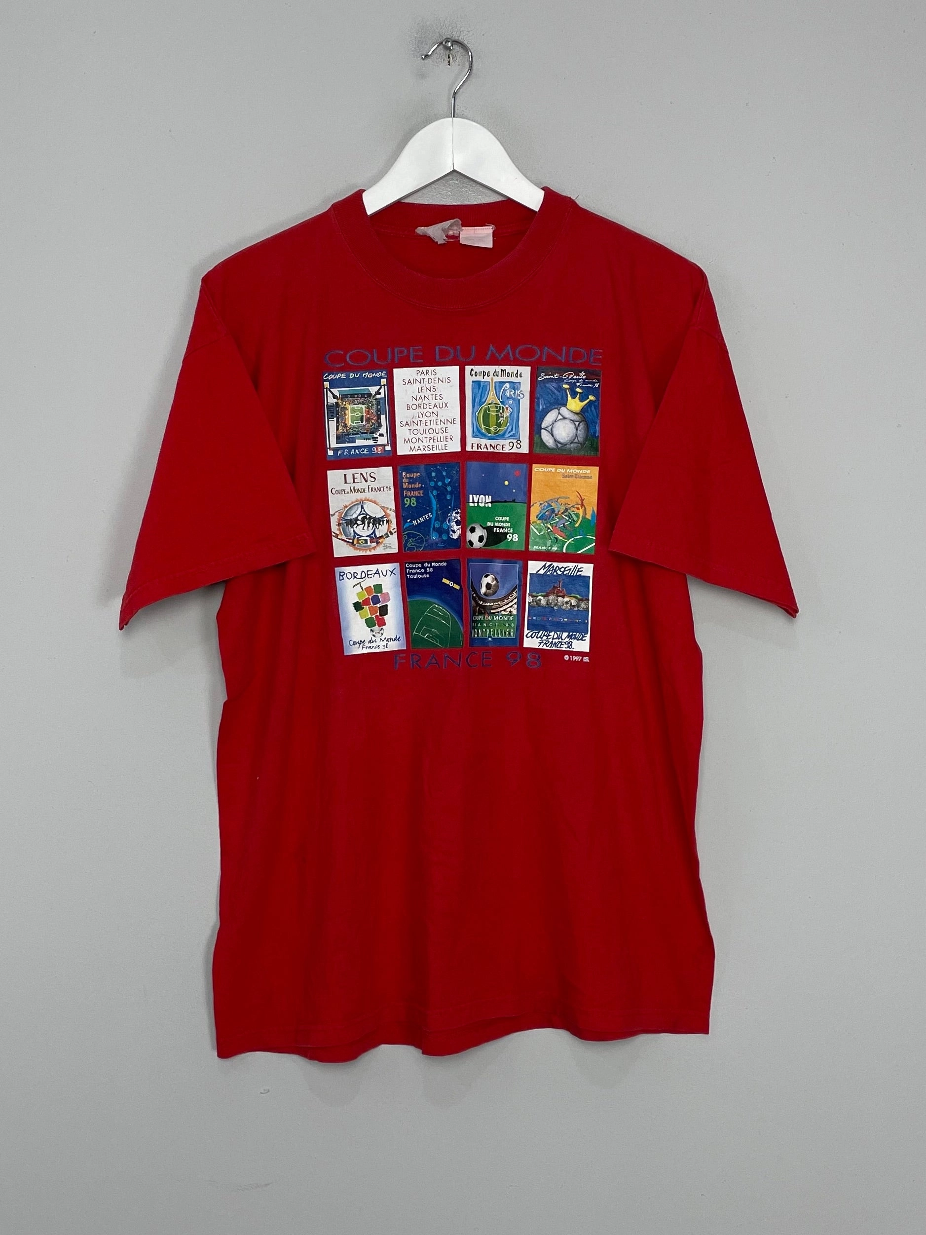 Non Restrictive Cuffing Anti Pill Finish 1998 FRANCE COUPE DU MONDE WORLD CUP T-SHIRT (M) OM