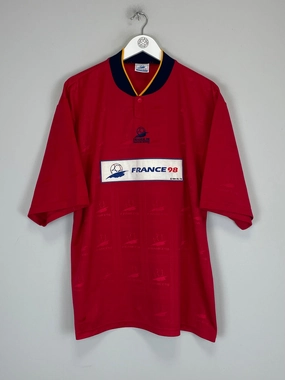 1998 FRANCE WORLD CUP TRAINING SHIRT (XL) OM Bold Graphics Layered Panel Construction