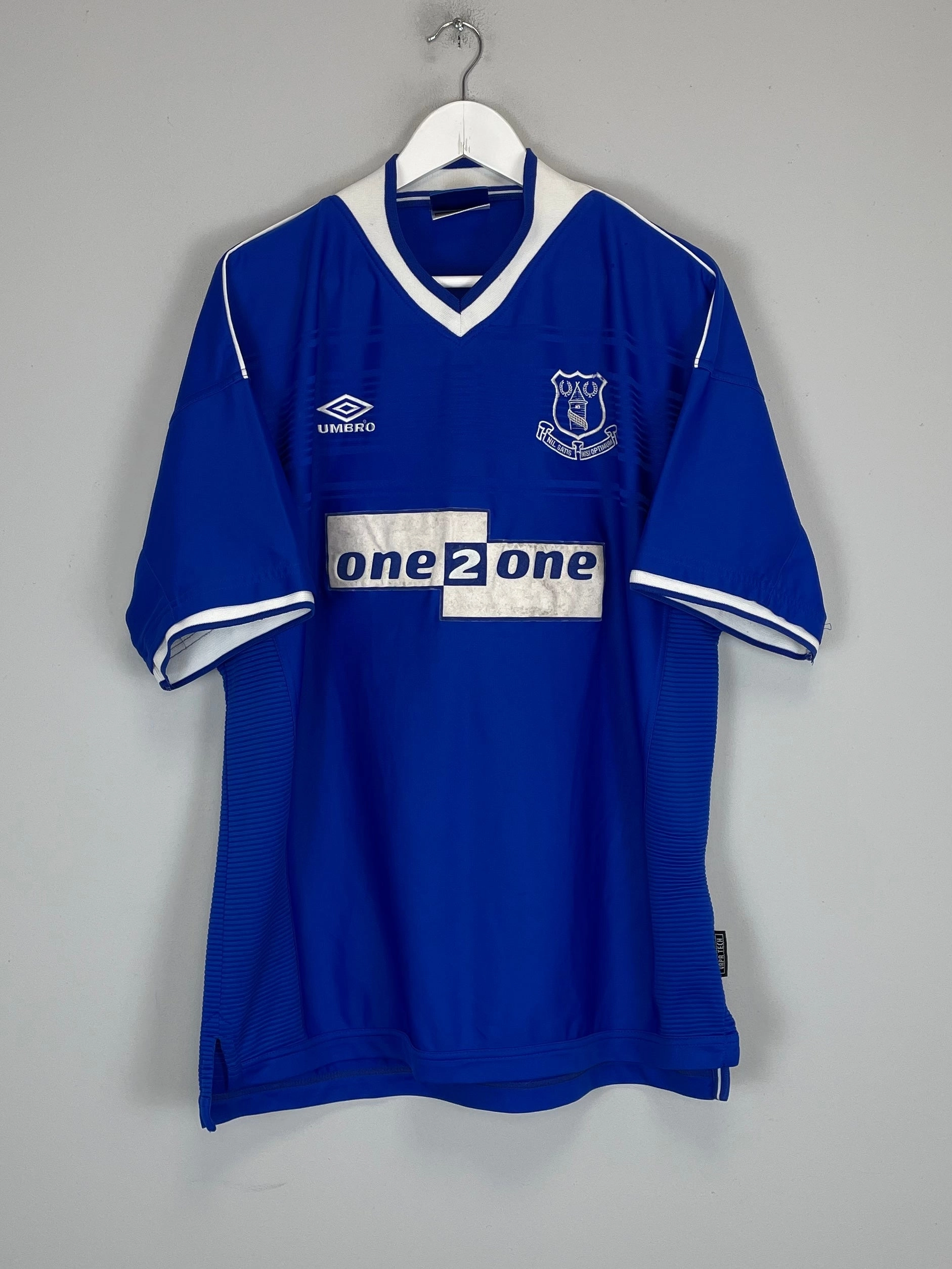 stain resistant coating 1999/00 EVERTON HOME SHIRT (XXL) UMBRO