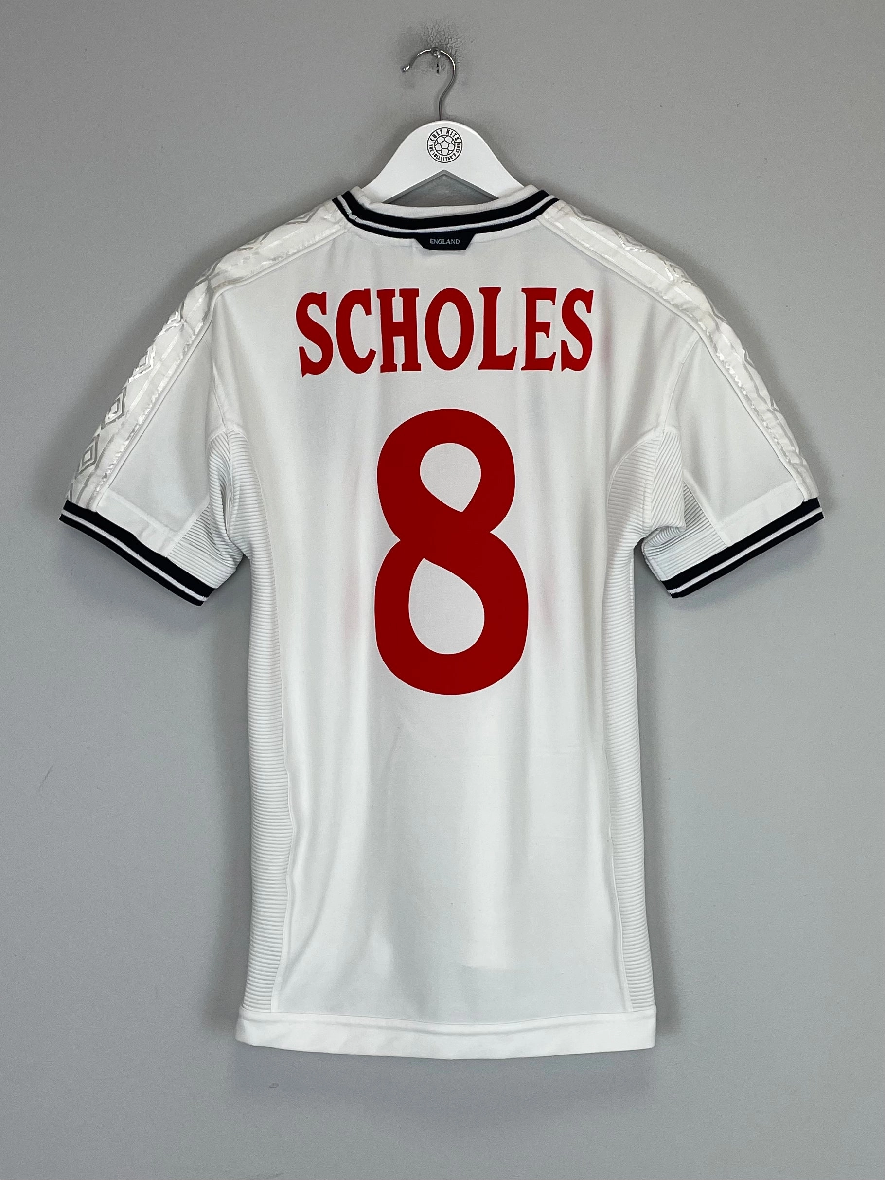 Slim Finish Thermal Conductive Yarn 1999/01 ENGLAND SCHOLES #8 HOME SHIRT (M) UMBRO