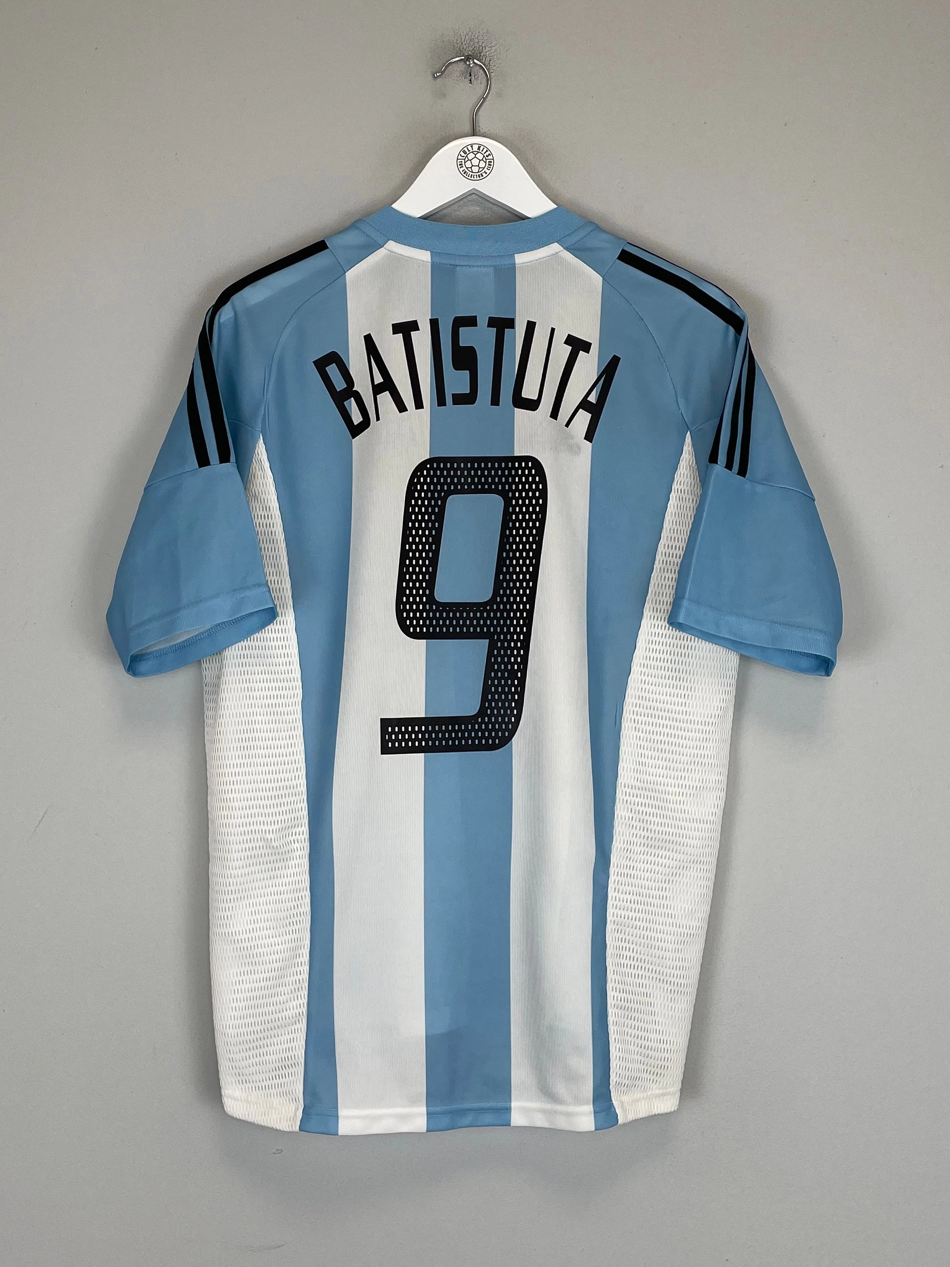 2002/04 ARGENTINA BATISTUTA #9 HOME SHIRT (M) ADIDAS Colorfast Dye Methods Compact Knit Texture