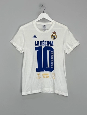 2014/15 REAL MADRID 'LA DECIMA' T-SHIRT (S) ADIDAS Non Chafing Neckline Low Bulk Texture