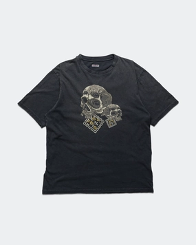 20/-Jersey Crew T PECKISH Rain Skull - Black EthicalProduction Raw Hem Finish