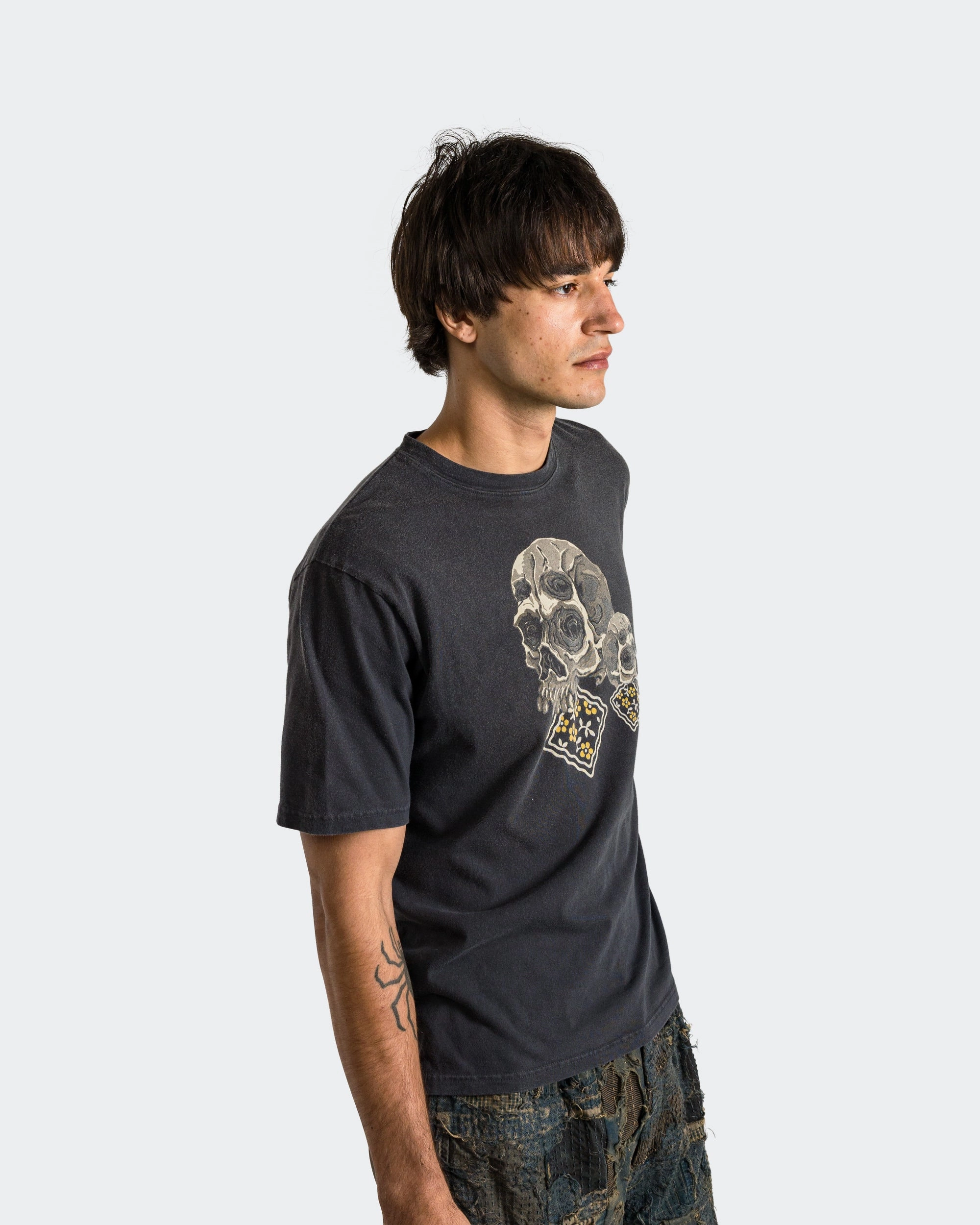 20/-Jersey Crew T PECKISH Rain Skull - Black Durable Ribbed Hem Cozy Comfort