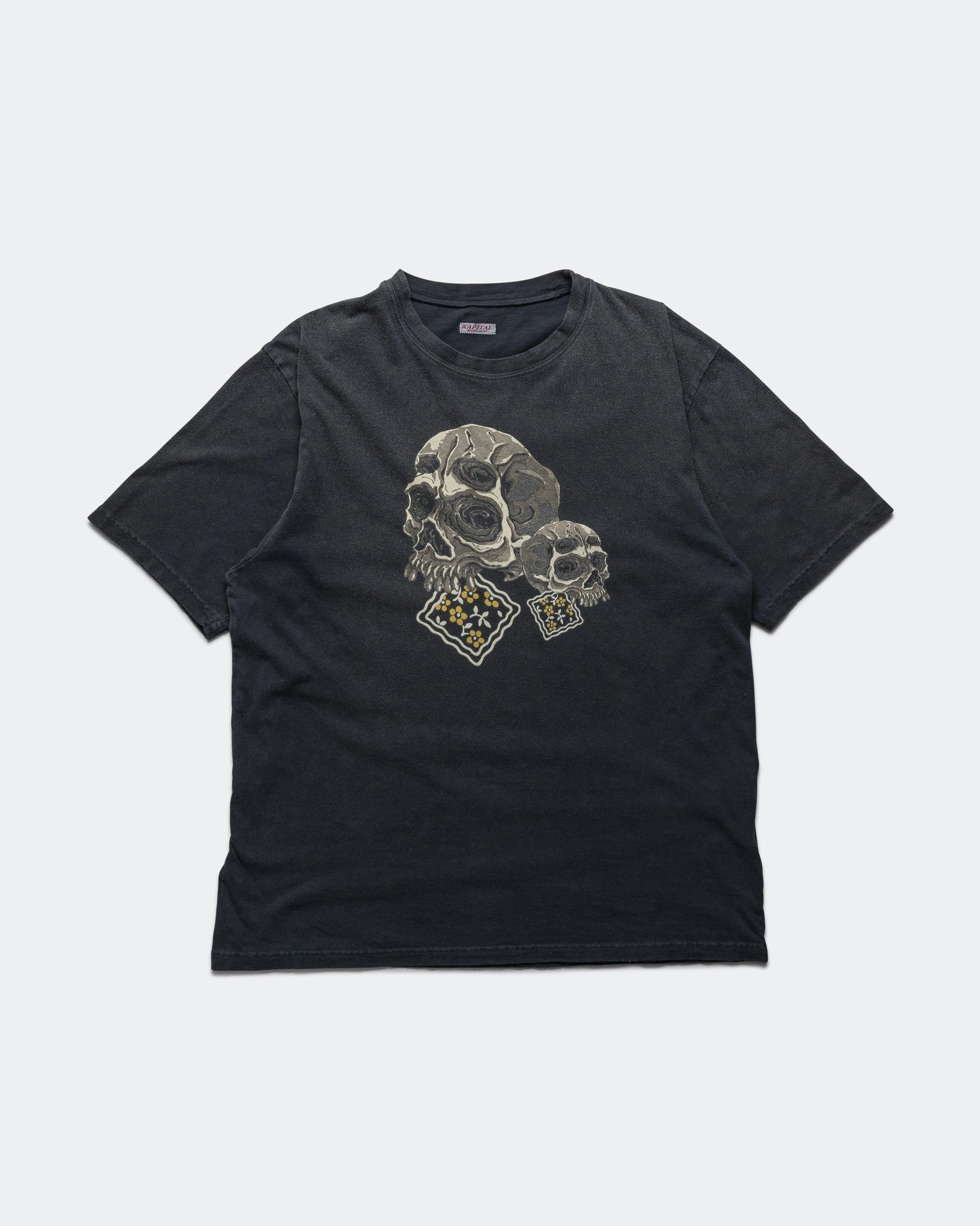 20/-Jersey Crew T PECKISH Rain Skull - Black EthicalProduction Raw Hem Finish