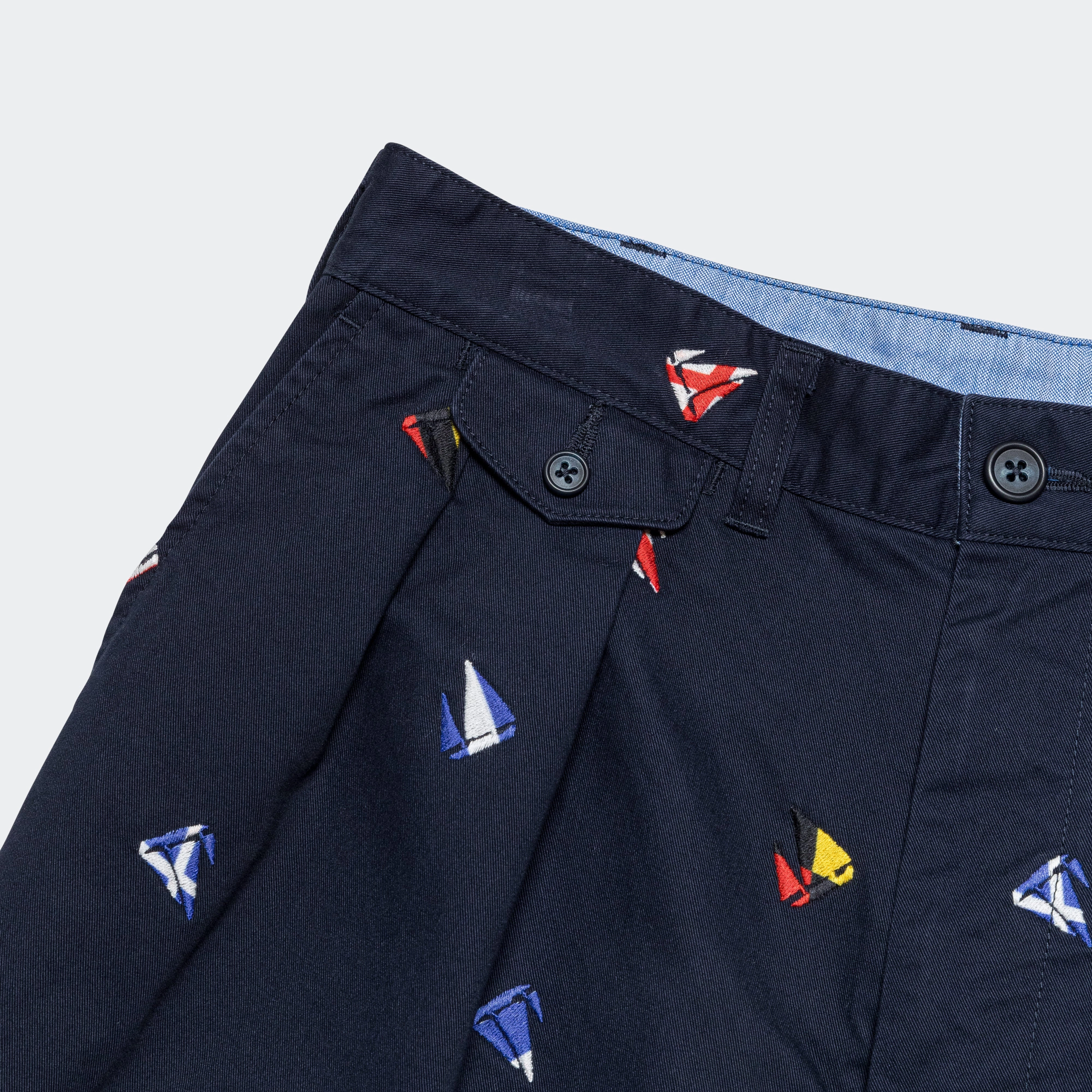 Layer Ready Slim Stretch 2 Pleat Trousers Embroidery On Print - Navy