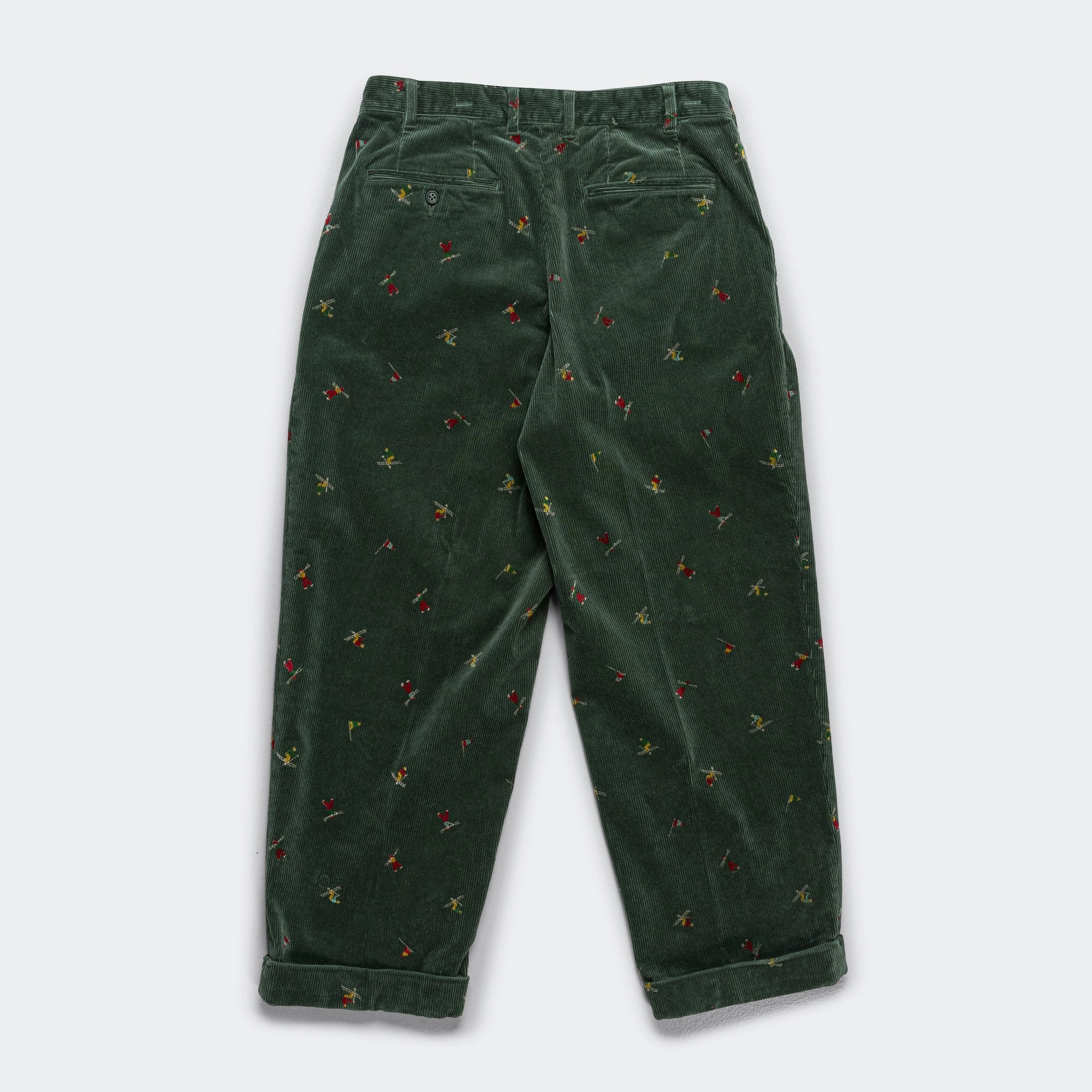 Tagless Design Light Fabric 2 Pleats Trousers Corduroy - Skier Green