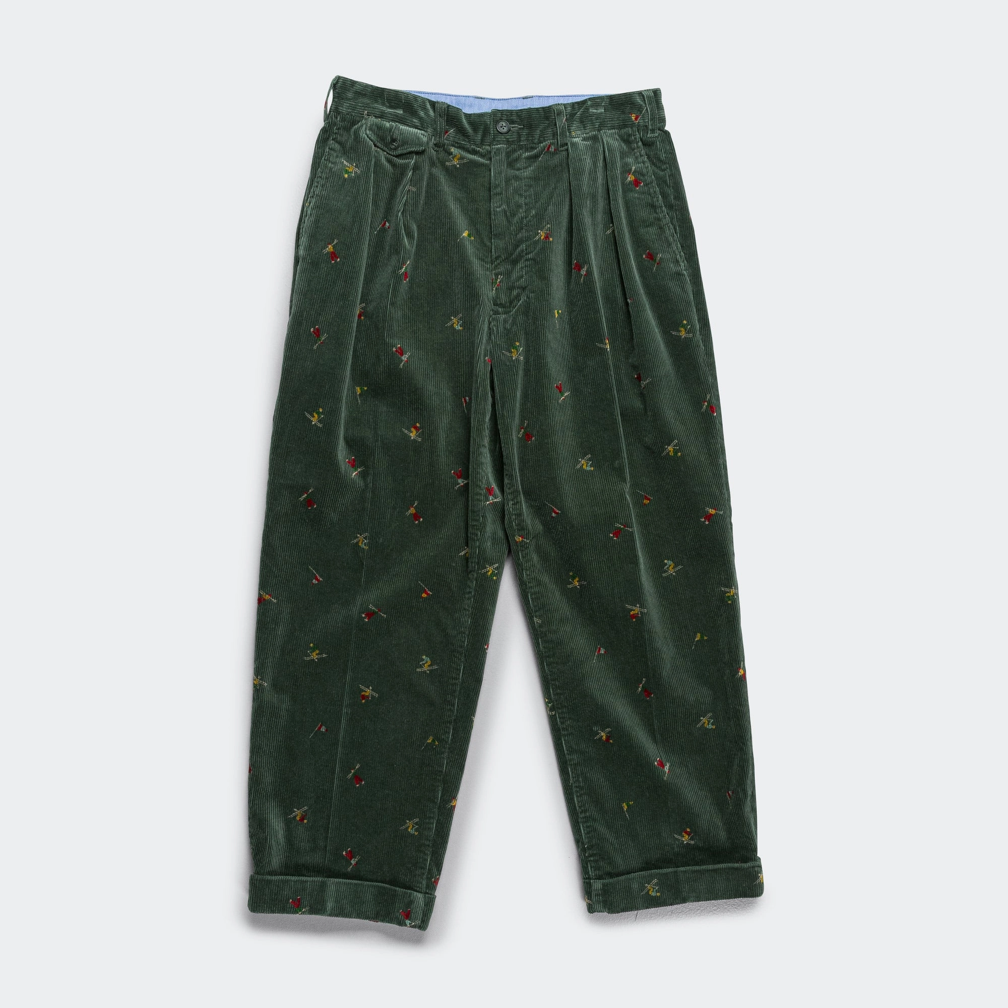 2 Pleats Trousers Corduroy - Skier Green Soft Brush Lining