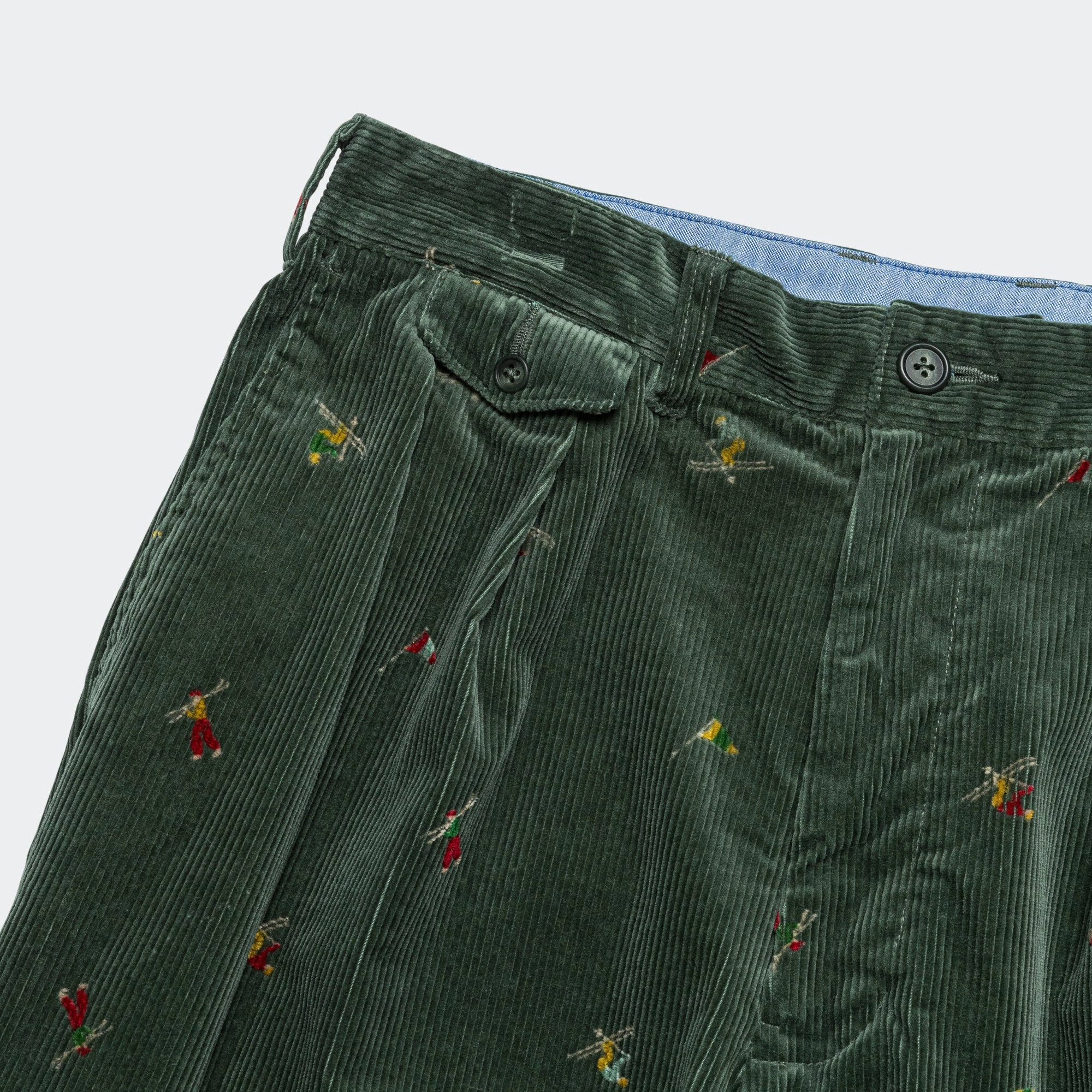 Stylish Appearance NonRestrictiveFit 2 Pleats Trousers Corduroy - Skier Green