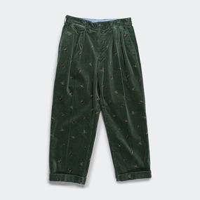 2 Pleats Trousers Corduroy - Skier Green Soft Brush Lining