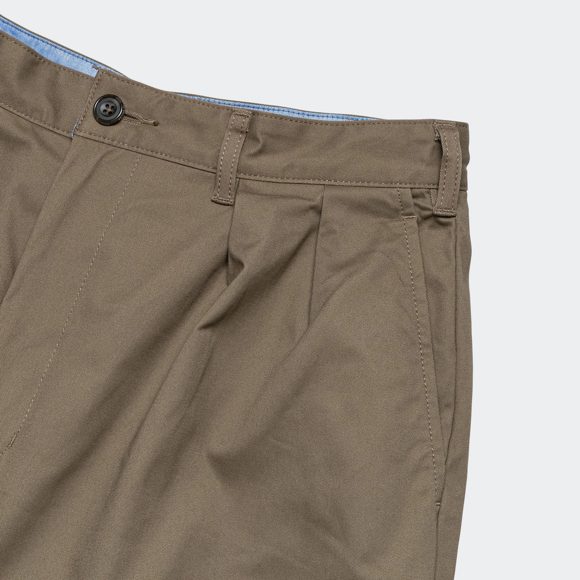 2 Pleats Trousers Twill - Olive Temperature Regulating Fabric Soft Brushed Lining