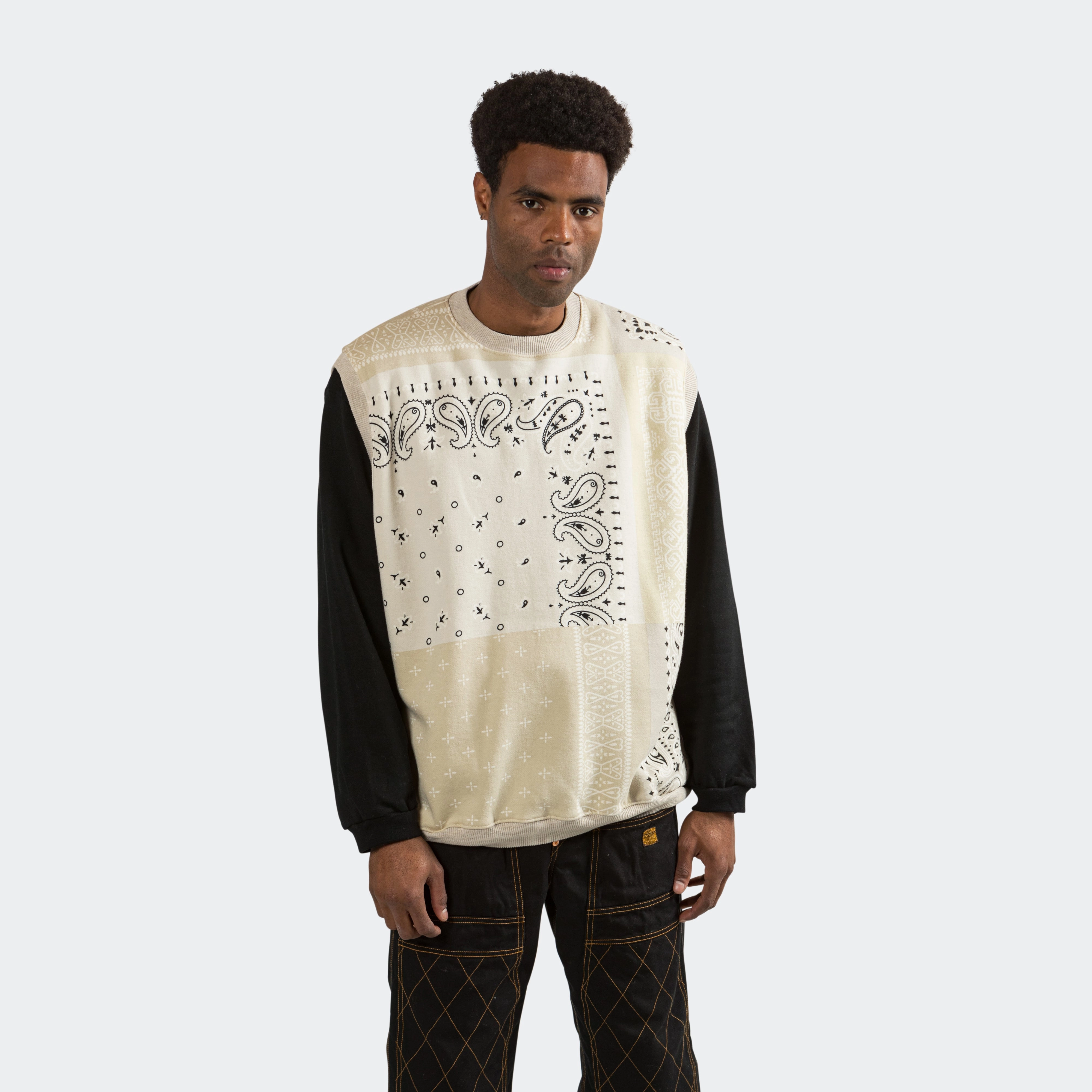 30/-SWT Knit Bandana BIG Vest - Ecru Crisp Detail Urban Wear