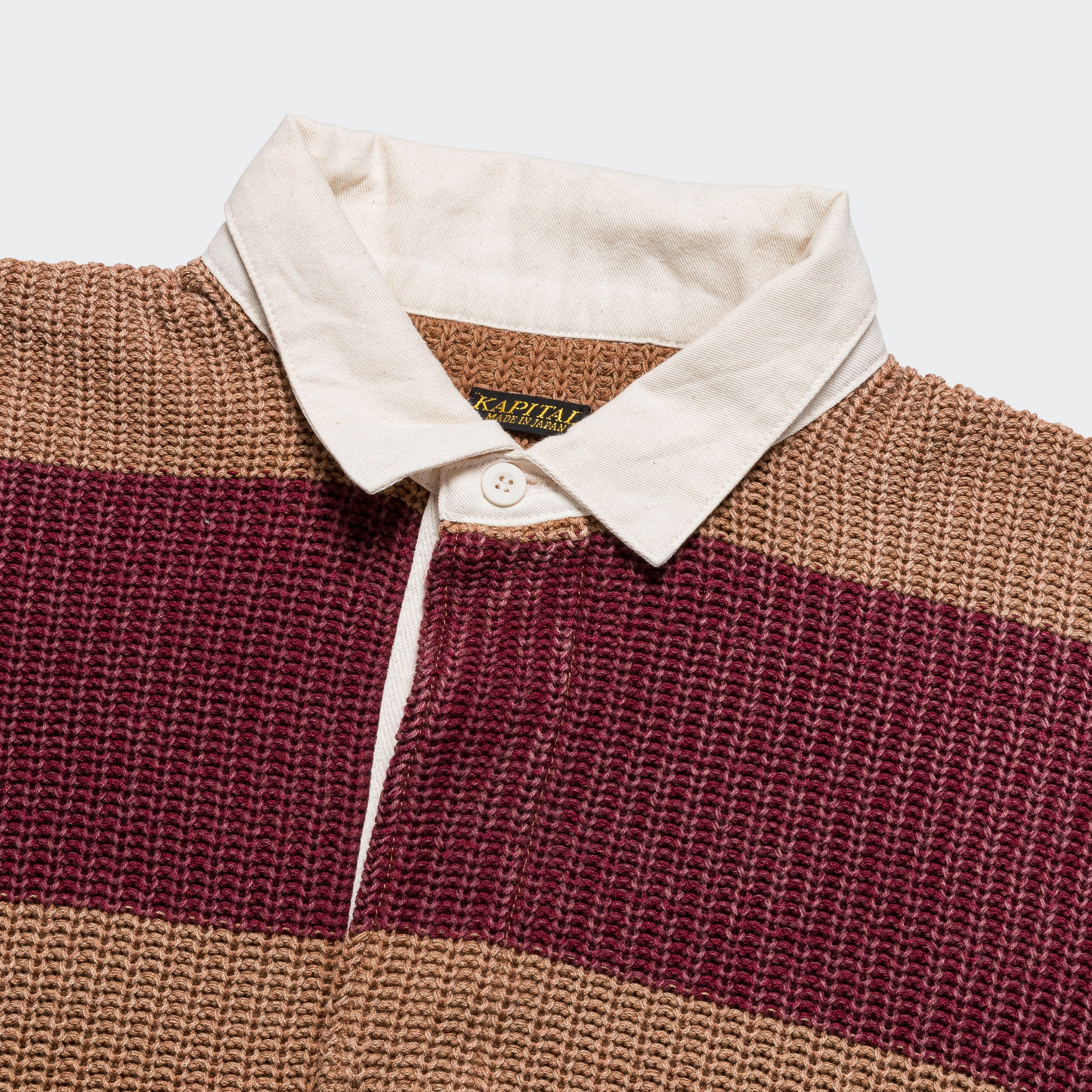 Non Chafe Seams 5G Cotton Knit RUGGER Shirt - Brown/Burgundy