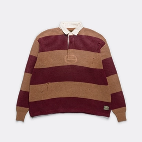 5G Cotton Knit RUGGER Shirt - Brown/Burgundy formal dinner