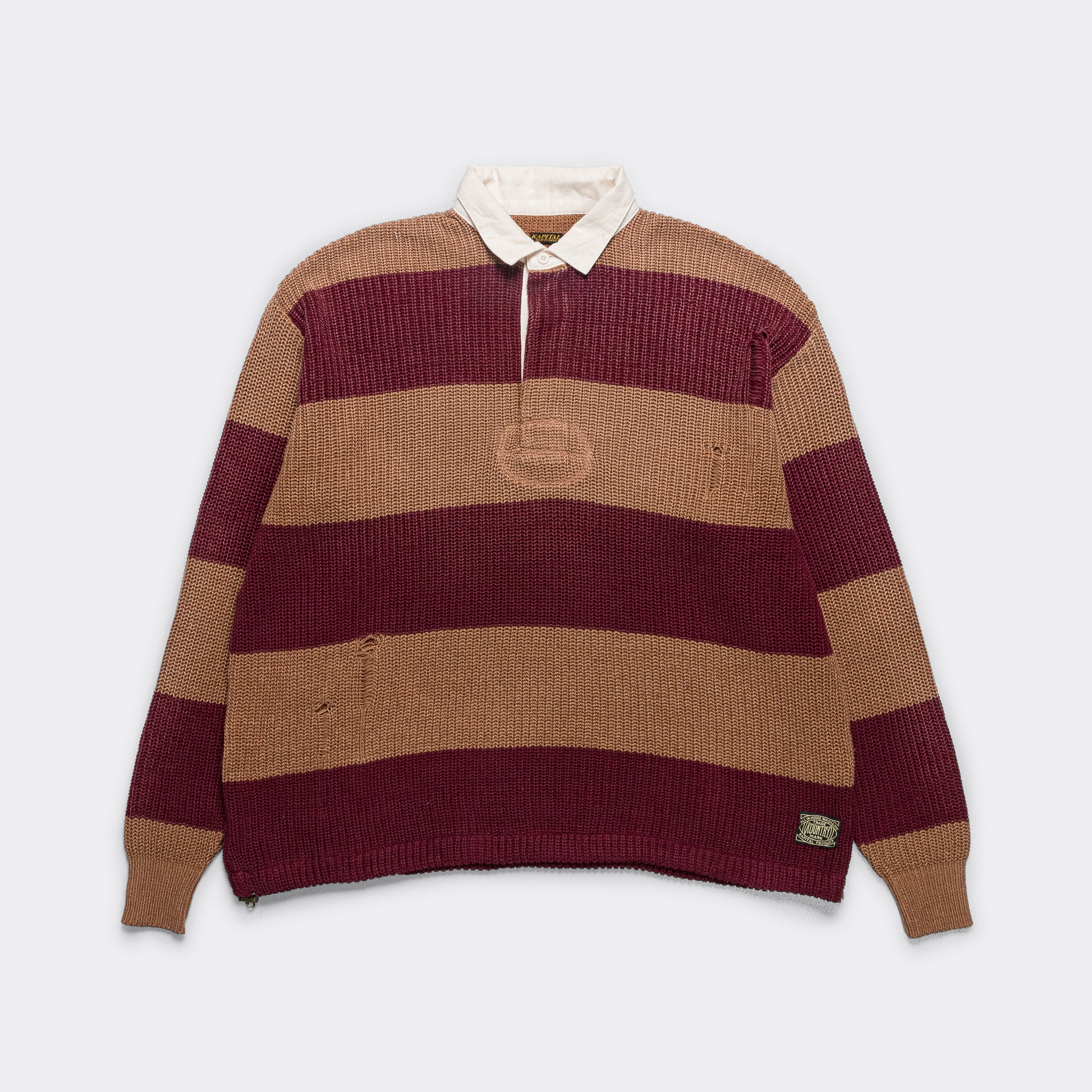 Under Cover 5G Cotton Knit RUGGER Shirt - Brown/Burgundy