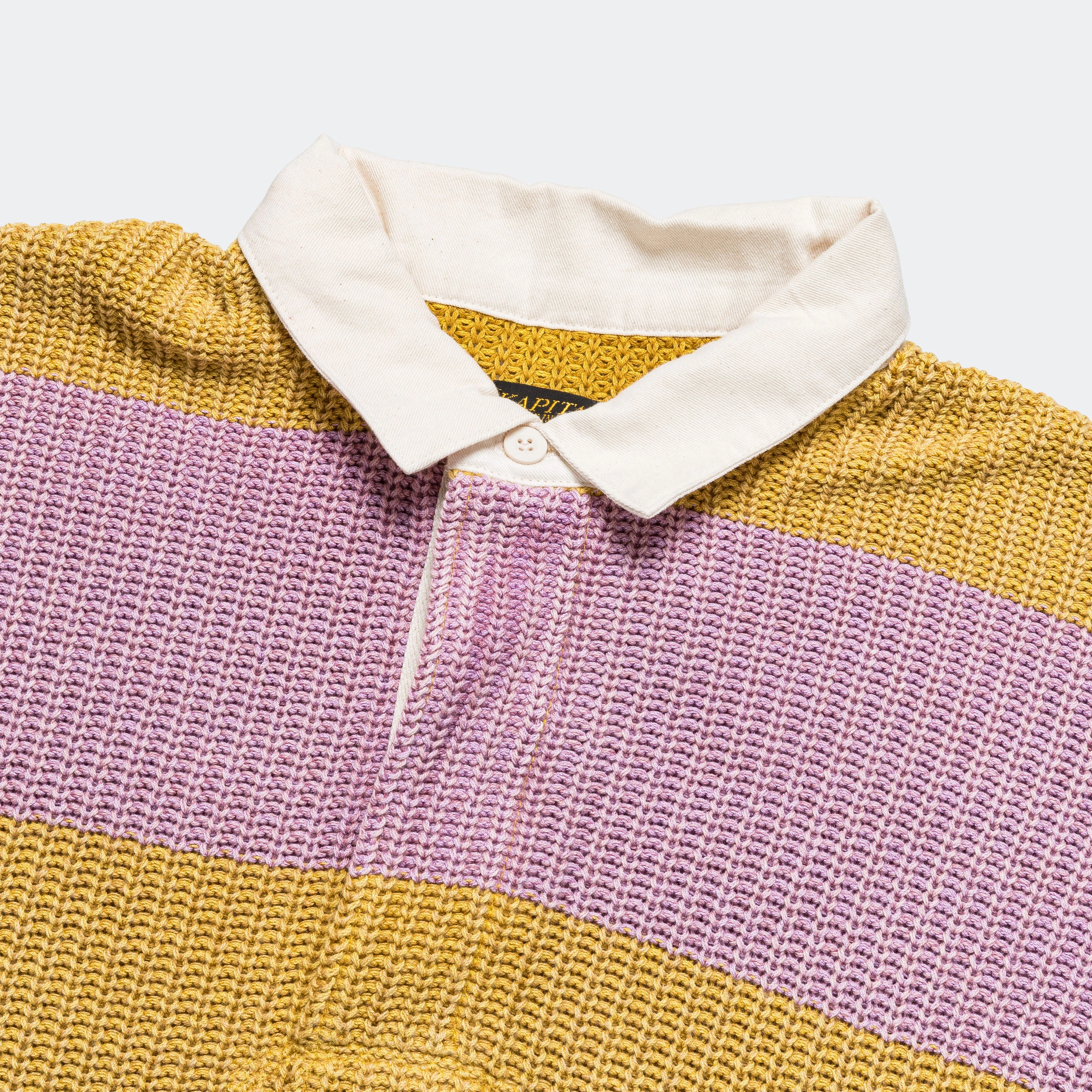 5G Cotton Knit RUGGER Shirt - Yellow/Pink Subtle Elegance Relaxed Warmth