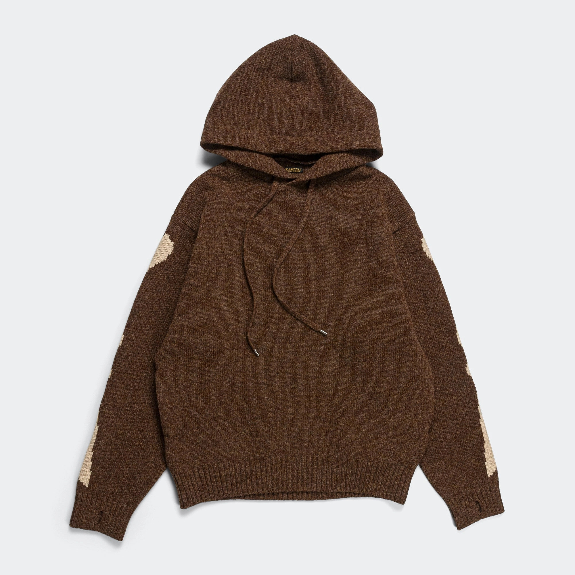 5G Wool BONE Hood Sweater - Brown product tweed warmth