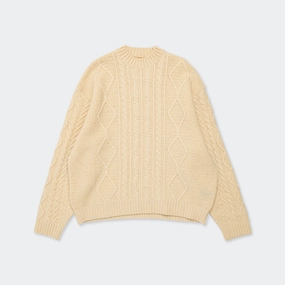 Snug feel Street Ease 5G Wool Cable Knit PROFILE RAINBOWY Patch Sweater - Nat
