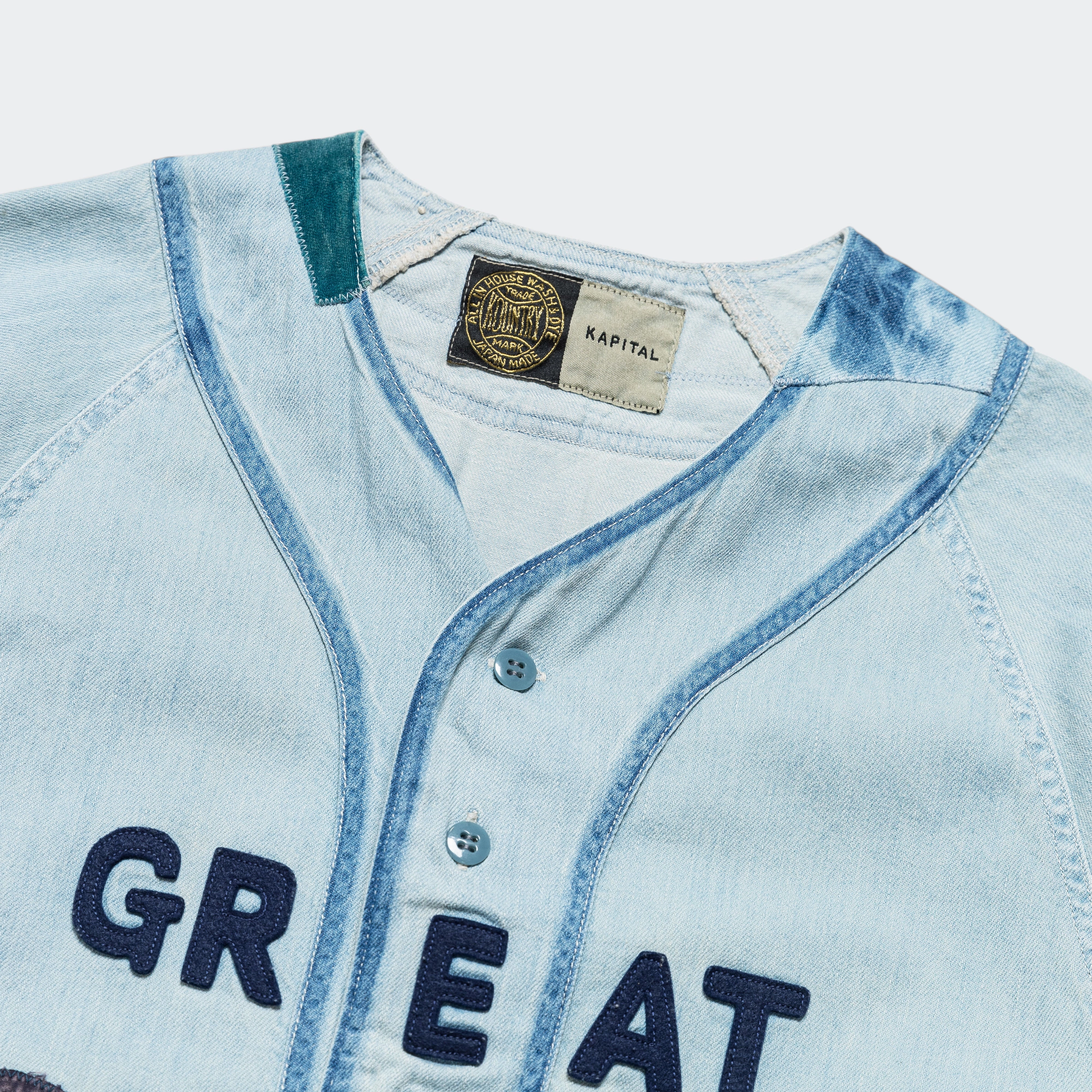 Eco friendly materials Tagless label 8oz Reconstruction Denim GREAT KOUNTRY Baseball Shirt - Pro