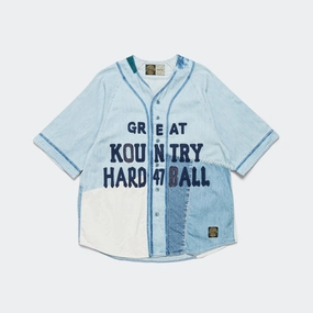 8oz Reconstruction Denim GREAT KOUNTRY Baseball Shirt - Pro high-low hem