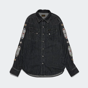Practical Choice 8ozBlack Denim Western Shirt (STUDS) - Black