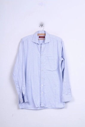 Abercrombi & Fitch Mens 38 M Casual Shirt Blue Check Long Sleeve Hidden Button Placket Trendsetting Design