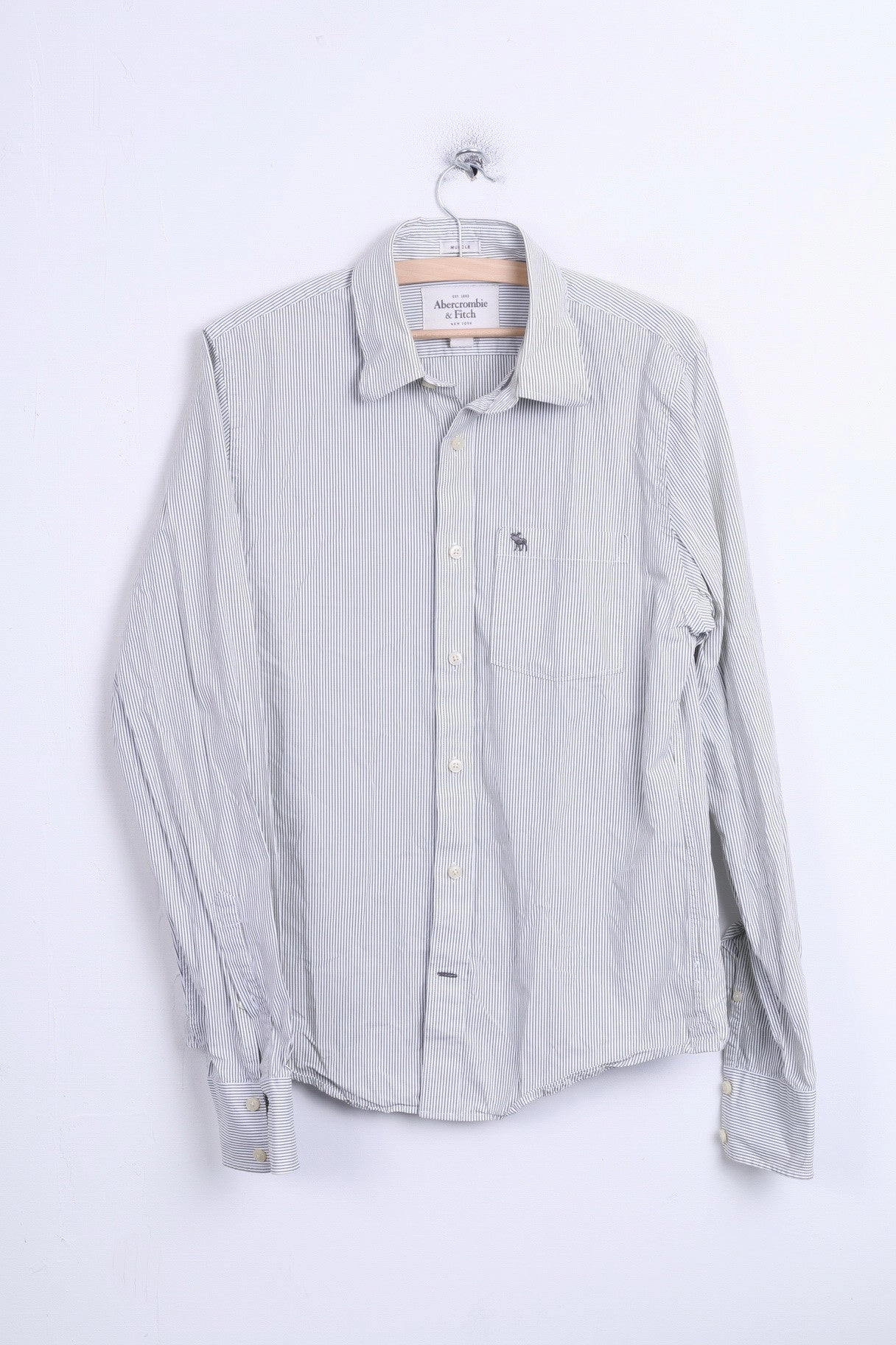 Sheer Panel Stretch Fabric Abercrombie & Fitch Mens L Casual Shirt White Cotton Striped Muscle