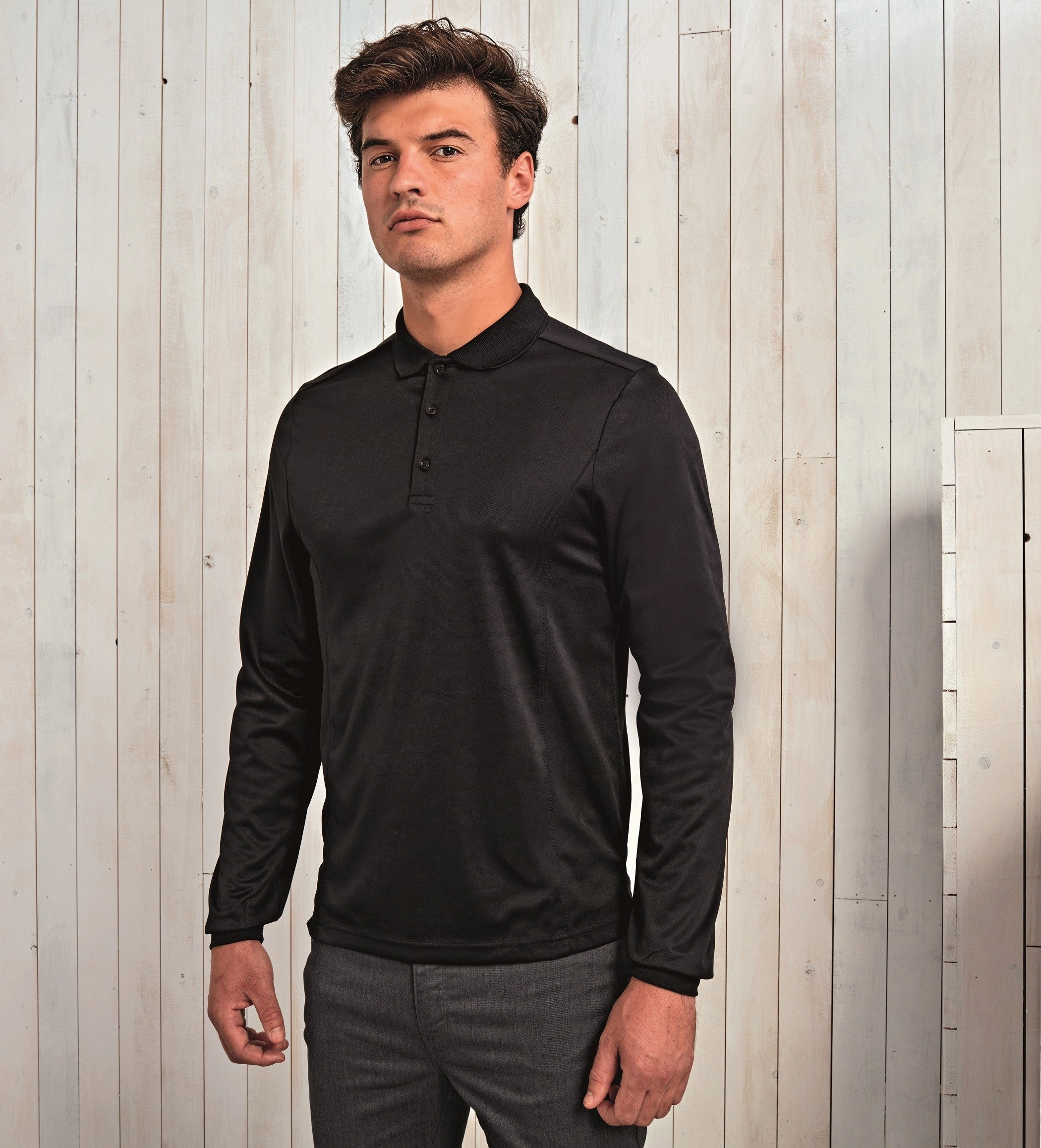 Long Sleeve Coolchecker Pique Polo Shirt | BLACK Minimalist Style Breathable Cotton