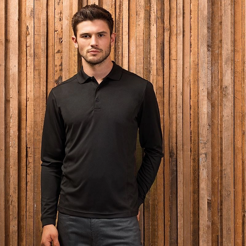 Minimal Comfort Everyday Look Long Sleeve Coolchecker Pique Polo Shirt | BLACK