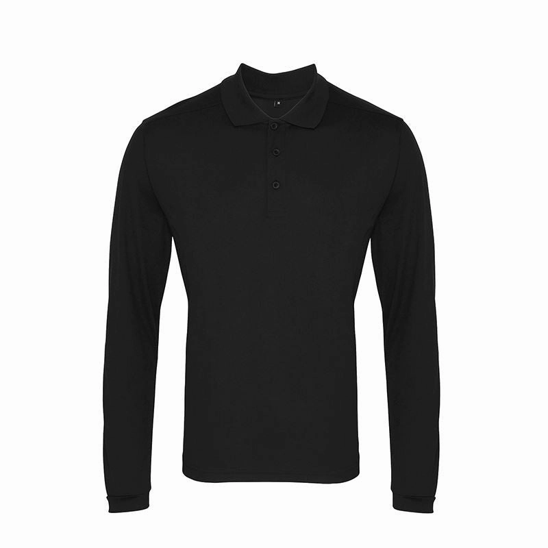 Long Sleeve Coolchecker Pique Polo Shirt | BLACK Layered Collar Structure Fashion Top
