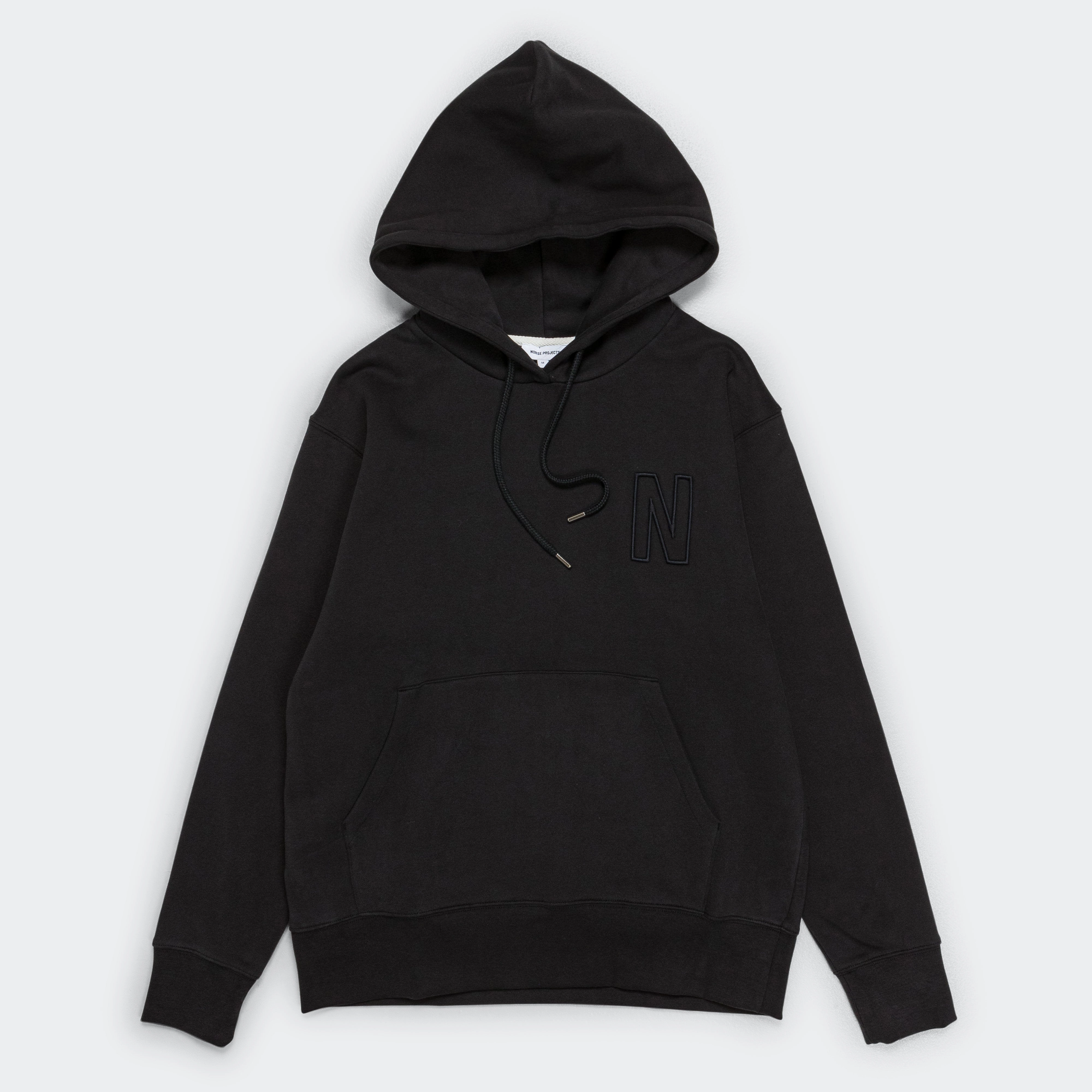 Neutral Colors Arne Relaxed Organic Brushed Fleece N Logo Hoodie - Black