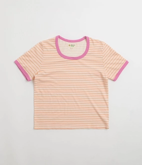 Fade Resistant Print Mollusk Womens Ringer T-Shirt - Pink Stripe