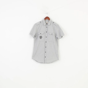 Diesel Men M Casual Shirt White Black Checkered Bottoms Short Sleeve Cotton Top UV Protection Checkered Style